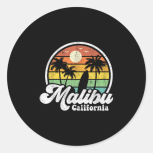 Vintage Malibu Beach California Ca Surfing Retro S Classic Round Sticker