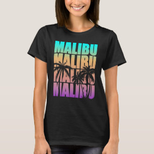 Vintage Malibu CA California Colourful Palm Tree R T-Shirt
