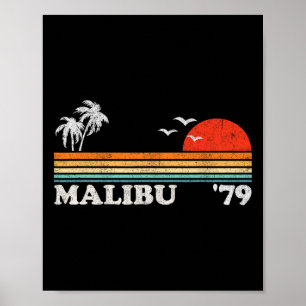 Vintage Malibu California Beach Retro Sun Surfing  Poster