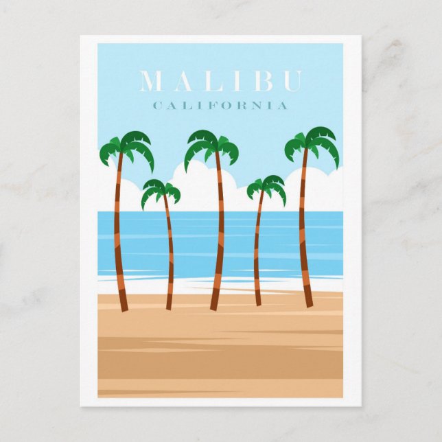 Vintage Malibu California Beach Travel Postcard (Front)