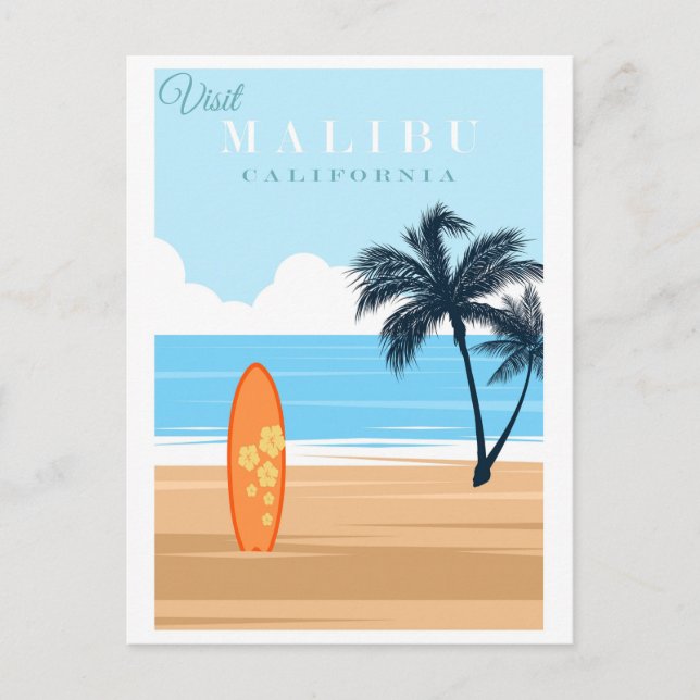 Vintage Malibu California Beach Travel Postcard (Front)