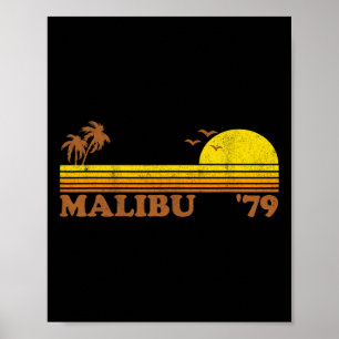 Vintage Malibu California Retro Beach Surfing 70's Poster