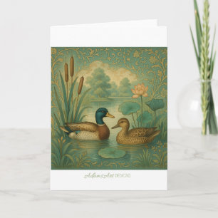 Vintage Mallard Duck Pair in Ornamental Pond Card