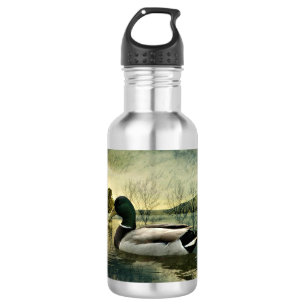 Vintage Mallard Duck Weathered Postcard 532 Ml Water Bottle