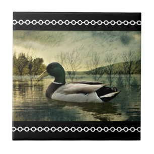 Vintage Mallard Duck Weathered Postcard Ceramic Tile