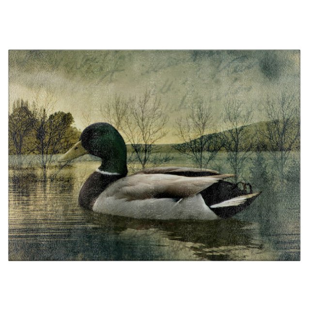 Vintage Mallard Duck Weathered Postcard Cutting Board (Front)