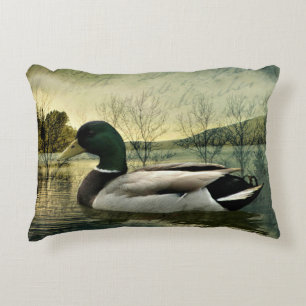 Vintage Mallard Duck Weathered Postcard Decorative Cushion