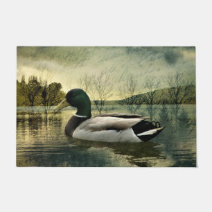 Vintage Mallard Duck Weathered Postcard Doormat