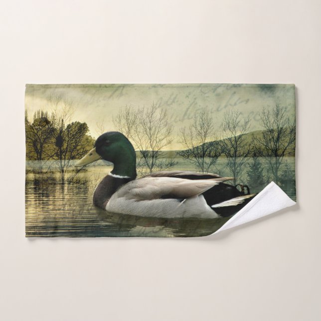 Vintage Mallard Duck Weathered Postcard Hand Towel (Hand Towel)