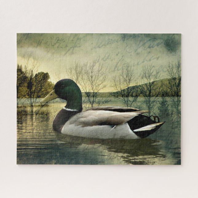 Vintage Mallard Duck Weathered Postcard Jigsaw Puzzle (Horizontal)