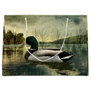 Vintage Mallard Duck Weathered Postcard Large Gift Bag