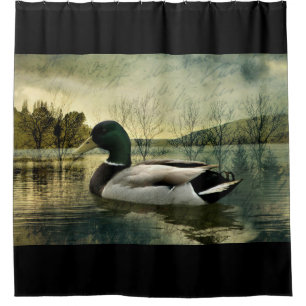 Vintage Mallard Duck Weathered Postcard Shower Curtain