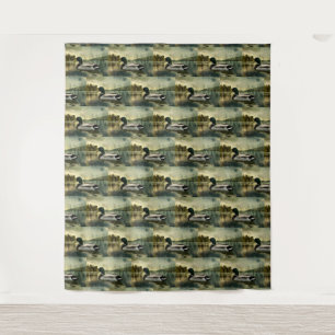 Vintage Mallard Duck Weathered Postcard Tapestry