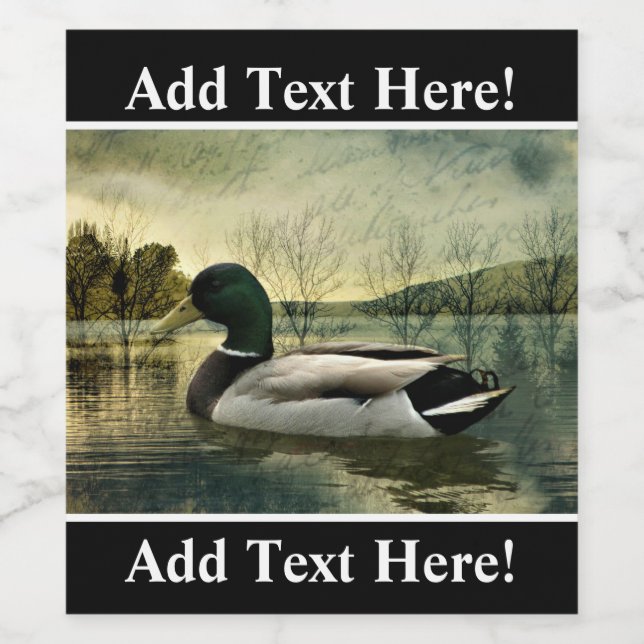 Vintage Mallard Duck Weathered Postcard Wine Label (Single Label)