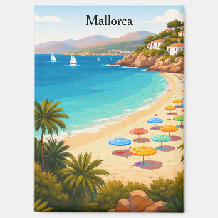 Vintage Mallorca Spain Travel Beach Illustration Magnet