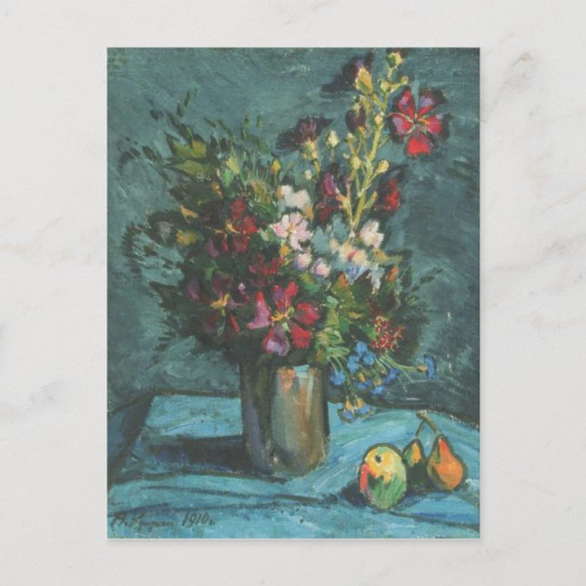 Vintage Mallows on Black Background Flowers Pink Postcard (Front)