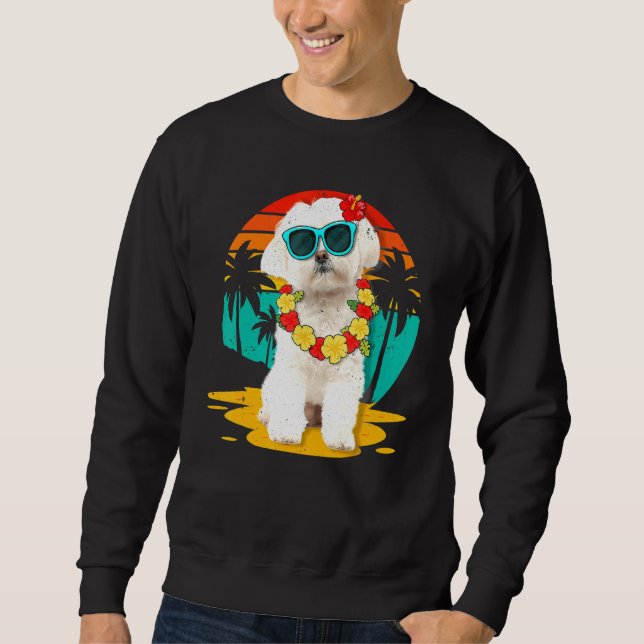 Vintage Maltese Hawaiian Summer Vacation Tropical  Sweatshirt (Front)