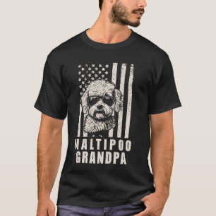 Vintage Maltipoo Grandpa American Flag Dog Funny F T-Shirt