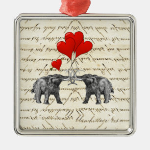 Vintage mammoths and hearts metal ornament