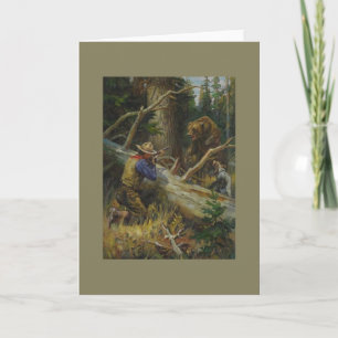 Vintage Man Hunting Bear Card