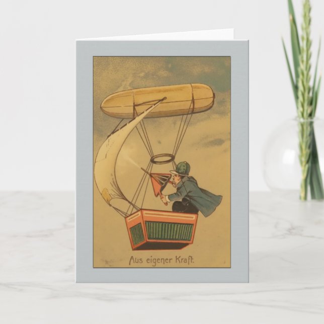 Vintage Man in Blimp Greetings Card (Front)