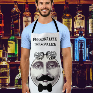 Vintage man in moon bartender moustache bow tie apron