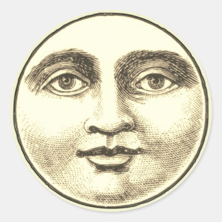 Vintage man in the moon full face brown sepia gold classic round sticker