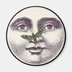 Vintage man in the moon full face moth nose black magnet