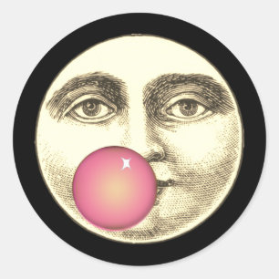 Vintage man in the moon full face pink bubblegum classic round sticker
