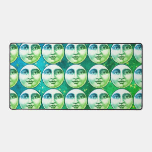 Vintage man in the moon full face teal blue green desk mat