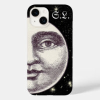 Vintage man in the moon full moon face black white