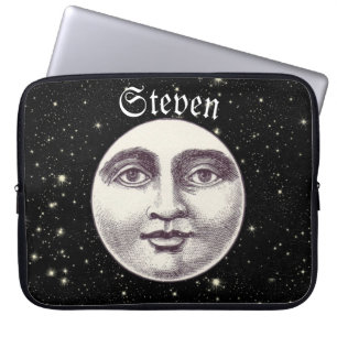 Vintage man in the moon full moon face black white laptop sleeve