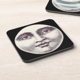 Vintage man in the moon full moon face coaster