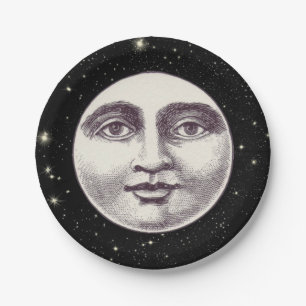 Vintage man in the moon full moon face paper plate