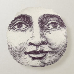 Vintage man in the moon full moon face round cushion