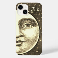 Vintage man in the moon full moon face sepia gold