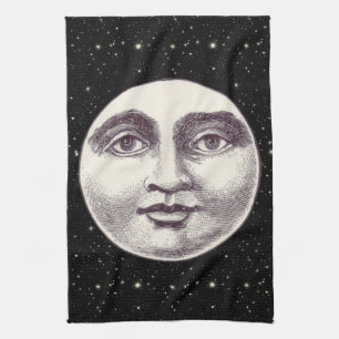Vintage man in the moon full moon face tea towel