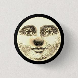 Vintage man in the moon puppy dog nose whimsical 3 cm round badge