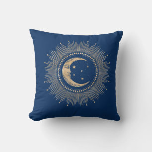 Vintage Man on the Moon Stars Mandala Cushion