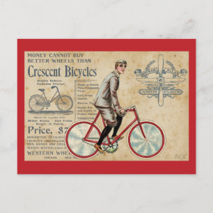 Vintage Man Riding Red Bicycle Postcard