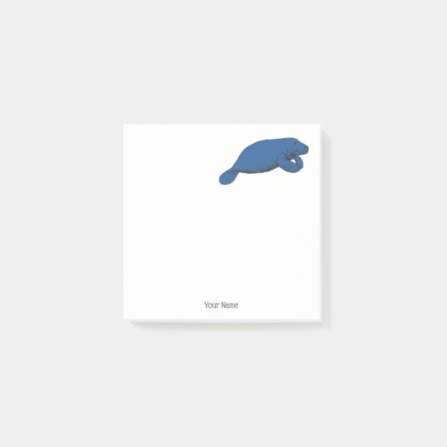 Vintage Manatee Drawing Blue Post-it Notes (Front)