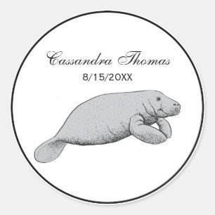Vintage Manatee Drawing Classic Round Sticker