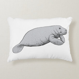 Vintage Manatee Drawing Decorative Cushion