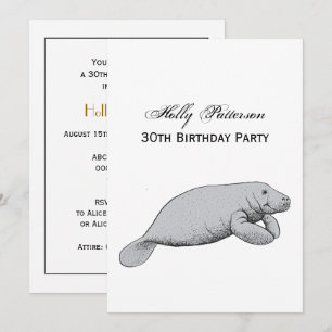 Vintage Manatee Drawing Invitation