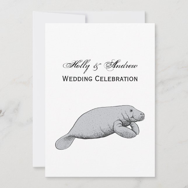 Vintage Manatee Drawing Invitation (Front)