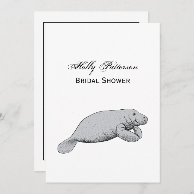 Vintage Manatee Drawing Invitation (Front/Back)