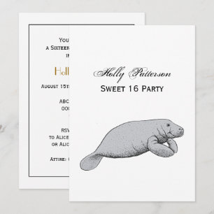 Vintage Manatee Drawing Invitation