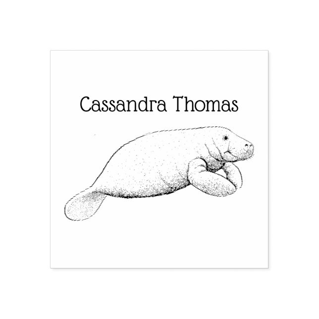 Vintage Manatee Drawing Name Rubber Stamp (Imprint)