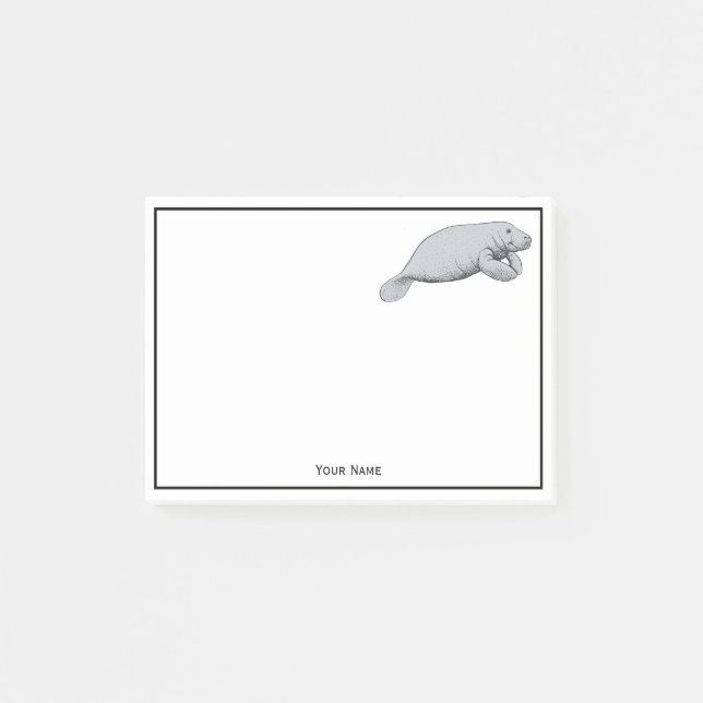 Vintage Manatee Drawing Post-it Notes (Front)