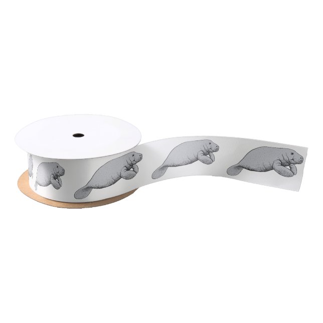 Vintage Manatee Drawing Satin Ribbon (Spool)